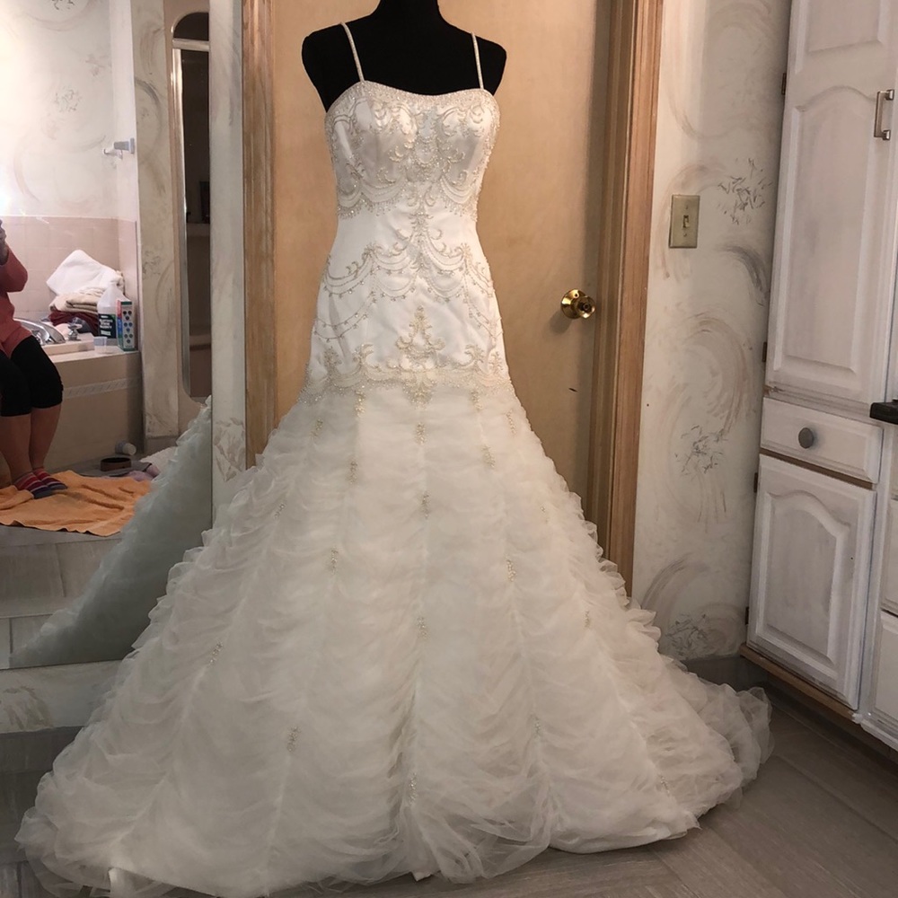 Ivory imperial satin/organza wedding gown